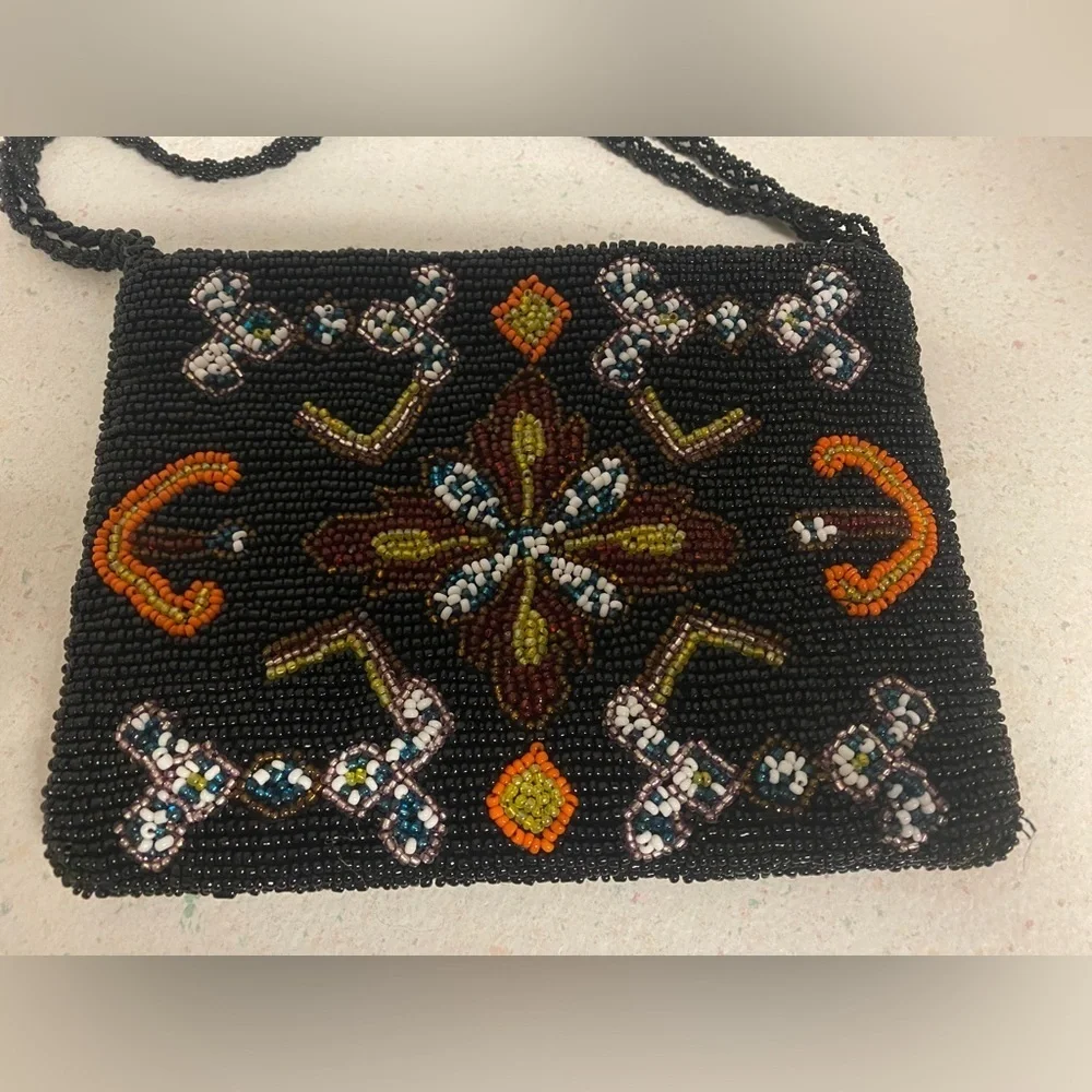 VTG Christina Black Beaded Southwestern Small Bag